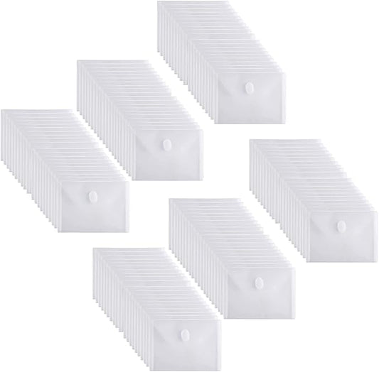 5x7 Small Plastic Envelopes Hook Loop Closure Receipt Storage Holder 120 Pack (clear-120 pack)