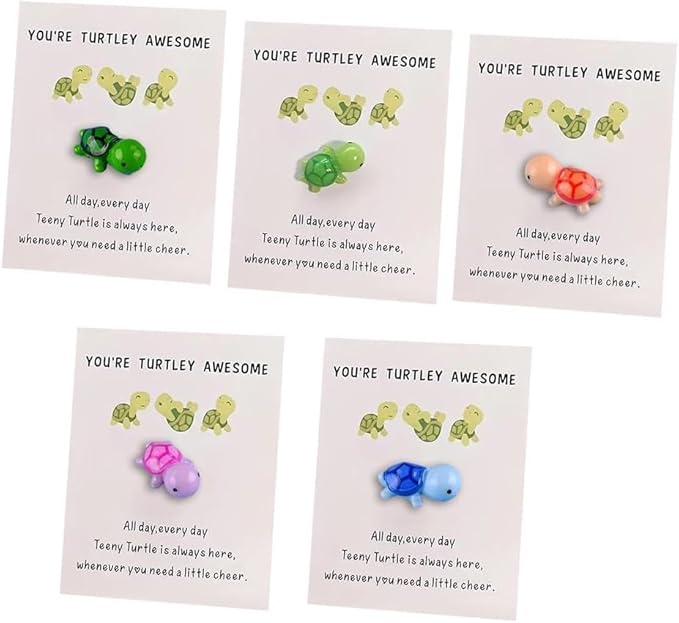 5Pcs Multi Color Mini Pocket Hug Turtle,Greeting Card Envelopes Thank You Note Cards Greeting Card Mini Sea Turtle Figure Pocket Hug Gift for Friends and Family Cards and Card Stock