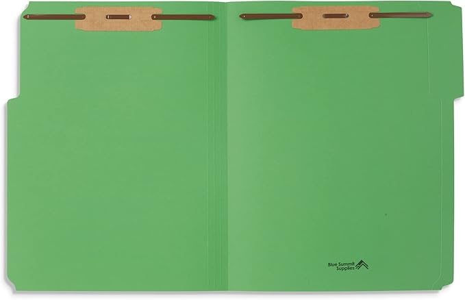 50 Green Fastener File Folders - 1/3 Cut Reinforced Tab - Durable 2 Prongs Bonded Fastener Designed to Organize Standard Medical Files, Law Client Files, Office Reports - Letter Size, Green, 50 Pack