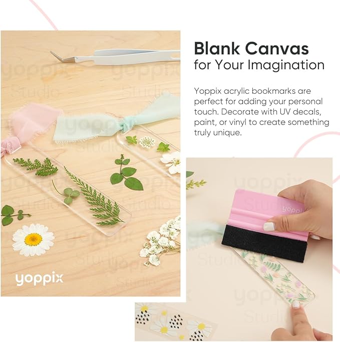 30 Pieces Acrylic Bookmark Blanks- 3mm Thicken Clear Acrylic Bookmarks with 30 Pcs Ribbon for Reading Lovers DIY Crafts Presents, Graduation Back to School Presents