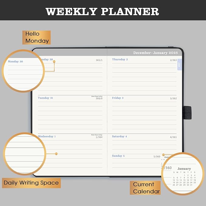 2025 Pocket Planner/Calendar - Pocket Planner 2025, JAN 2025 - DEC 2025, Pocket Calendar 2025 for Purse, 6.3'' × 3.8'', Elastic Bound, Bookmark, Inner Pocket, Agenda Planner with Pen Holder