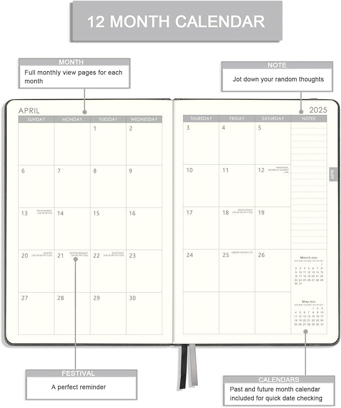 2025 Planner - Weekly & Monthly Planner 2025 with Calendar Stickers, JAN 2025 - DEC 2025, 5.75" X 8.25", Planner 2025 with Premium Thicker Paper, Pen Holder, Inner Pocket and 44 Notes Pages - Gray