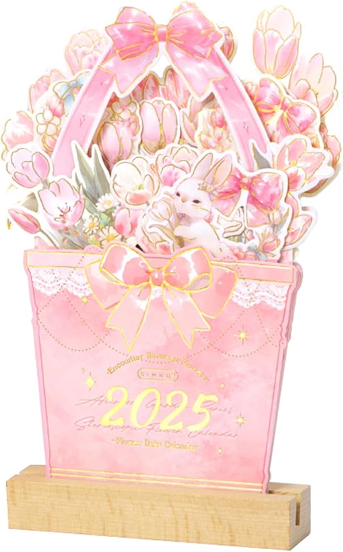 2025 Creative Desk Calendar Unique Flower Basket Shape Office Home Decor Calendar 8.5" x 6" - Tulip