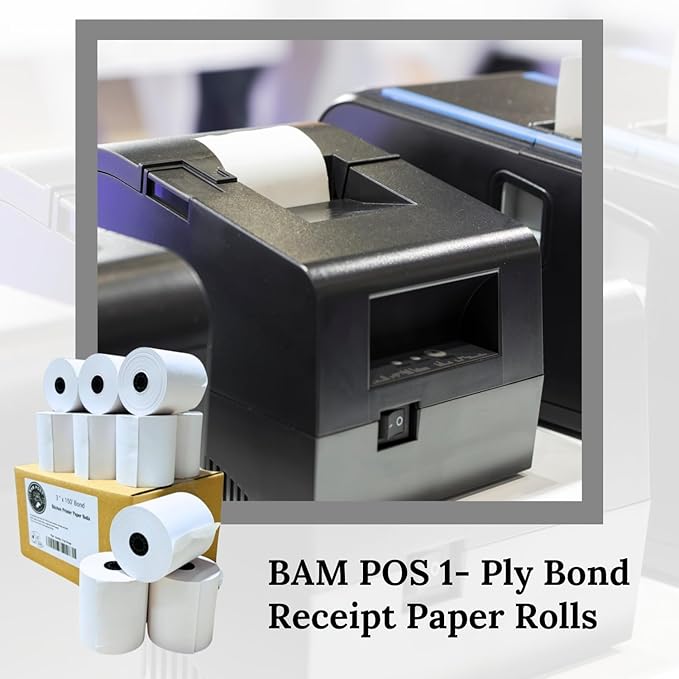 3" x 150' 1-Ply Bond Receipt Paper Rolls - For Kitchen Printers-TMU200 SRP275 Star SP700 - Darker & Clearer Prints - Efficiently for Kitchen Tickets & Order Receipts (12 Rolls)