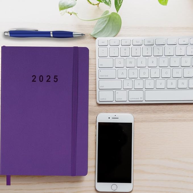2025 Planner - Weekly and Monthly Planner Jan to Dec 2025, Holidays, Contacts and Notes Pages, Vegan Leather Cover, Elastic Closure, 5.5”x8.25”, Purple
