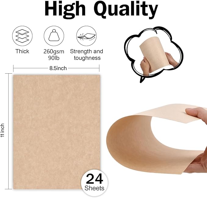 24 Sheets Parchment Cardstock 8.5 x 11 Textured Printer Paper, Goefun 90lb Tan Card Stock Printer Paper for Scrapbooking, Cardmaking, Invitations and Crafts