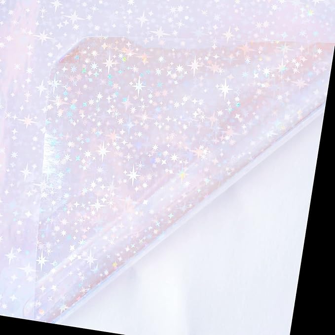 2 Types Transparent Holographic Laminate Sheets Overlay Lamination Vinyl A4 Size Self-Adhesive Holographic Laminate Film Waterproof Vinyl Sticker Paper for DIY Crafts, 10 Sheets 8.25 x 11.7 Inches