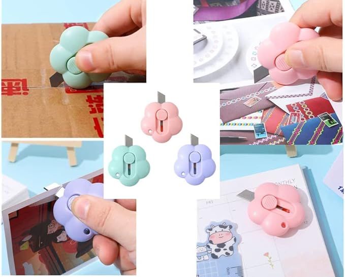 3 Pcs Flower Desks Letter Openers, Daisy Shaped Box Cutter, Mini Utility Knives, Multifunction Retractable Letter Opener Paper Envelope Cutter, Friendly Package Box Opener for Cutting Card Paper