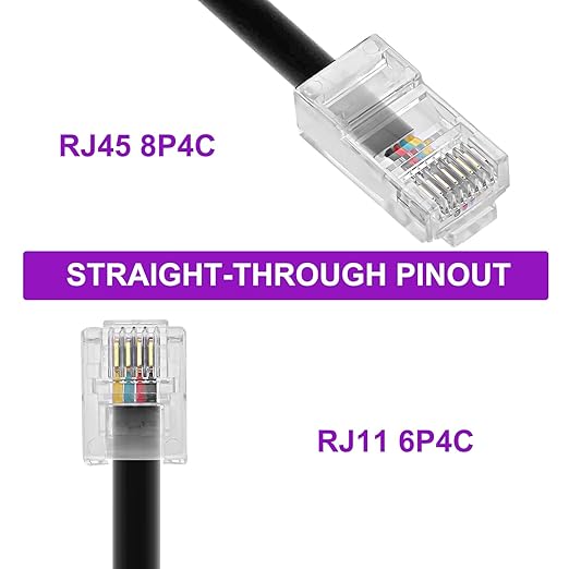 15FT - 4Pack Phone Jack to Ethernet Cable Adapter, RJ45 8P4C Male to RJ11 6P4C Male for Landline Telephone Service for Extending, Connecting for Fax or Answering Machine