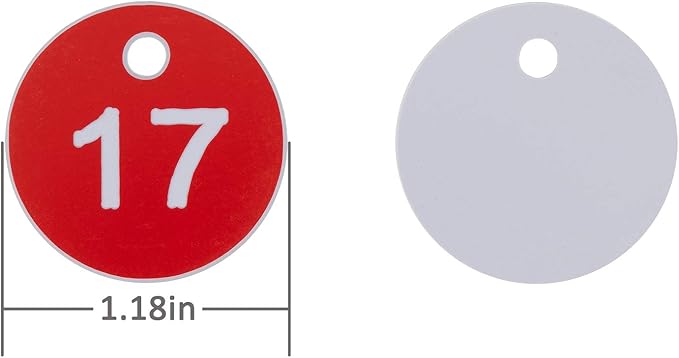 StayMax Plastic ID Number Tags Engraved Tags Key Tags Without Key Rings (1-100, Red)