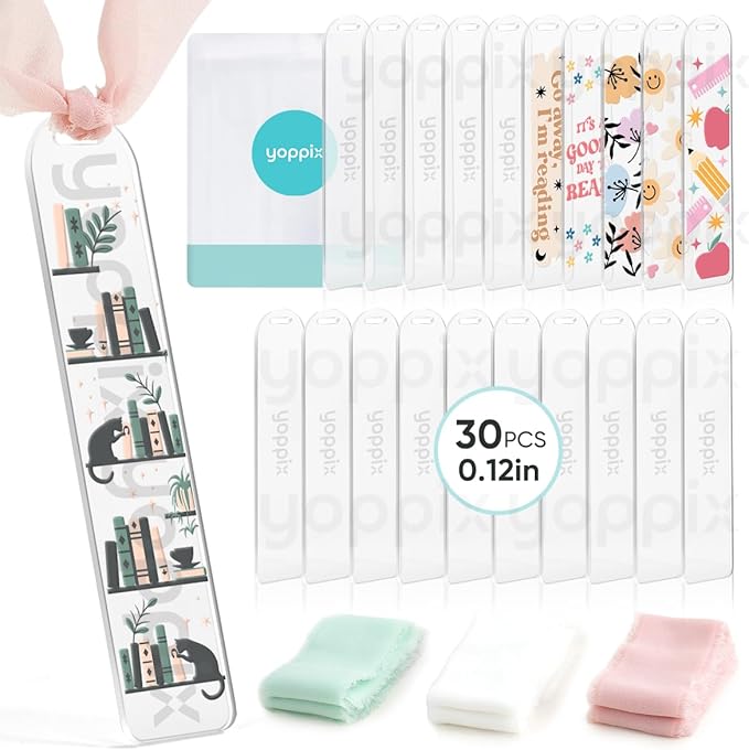 30 Pieces Acrylic Bookmark Blanks- 3mm Thicken Clear Acrylic Bookmarks with 30 Pcs Ribbon for Reading Lovers DIY Crafts Presents, Graduation Back to School Presents