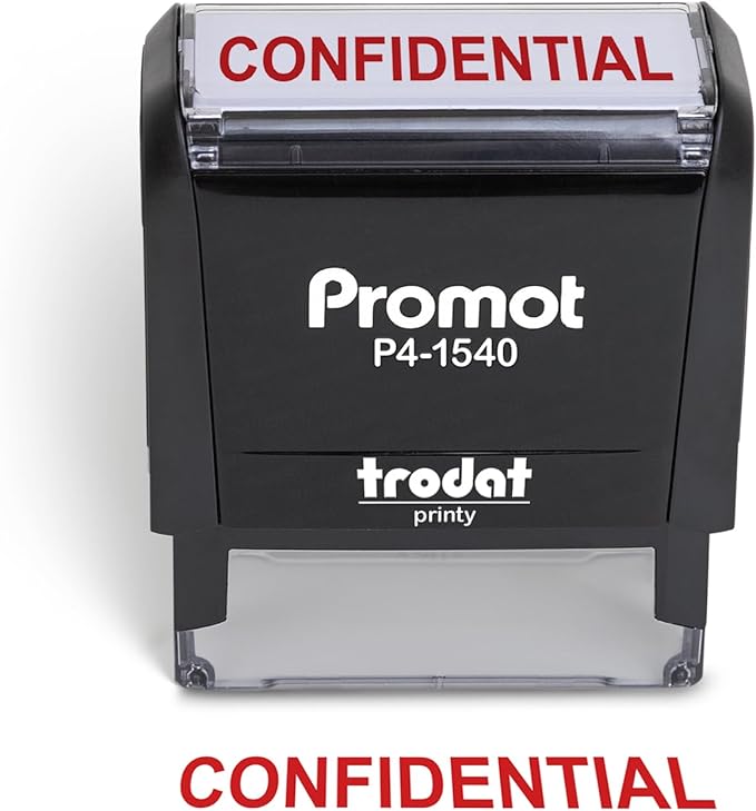 Promot Confidential Self Inking Rubber Stamp - Refillable Office Stamps - Business, Bookkeeping, Ordering, Accounting, Work, Notary Stamper - Red Ink