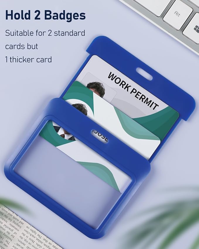 Uniclife 3 Pack Sliding ID Badge Holder Blue Horizontal Hard Plastic Case with Clear Window Card Protector Pouch for Office School ID Credit Cards Proximity Key Cards Driver’s Licenses and Passes