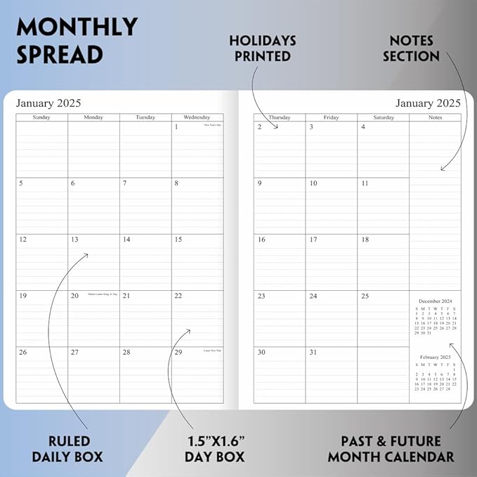 2025 Planner - Weekly and Monthly Planner Jan to Dec 2025, Vegan Leather Cover, Elastic Closure, 7”x9.25”, Purple