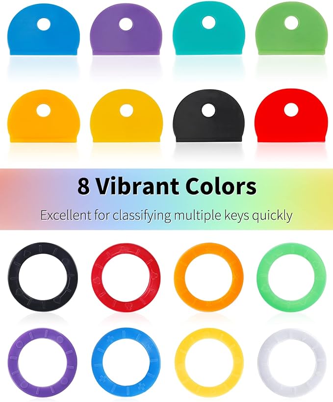 Vibit 16 Pack Colorful Plastic Key Cap Tags and Identifier Covers for Standard Flat House Keys, 2 Styles