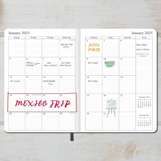 2025 Planner - Weekly and Monthly Planner Jan 2025 to Dec 2025, Vegan Leather Cover, Elastic Closure, 7”x9.25”, Grey