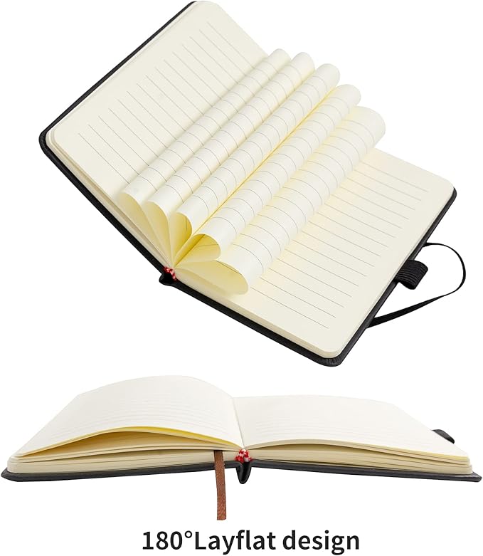 2Pack Pocket Notebook Small Notebook Journal Notebook 4 inches x 5.7 inches 200 Pages Leather Cover With Pen Holder Page Marker Ribbons(Black)