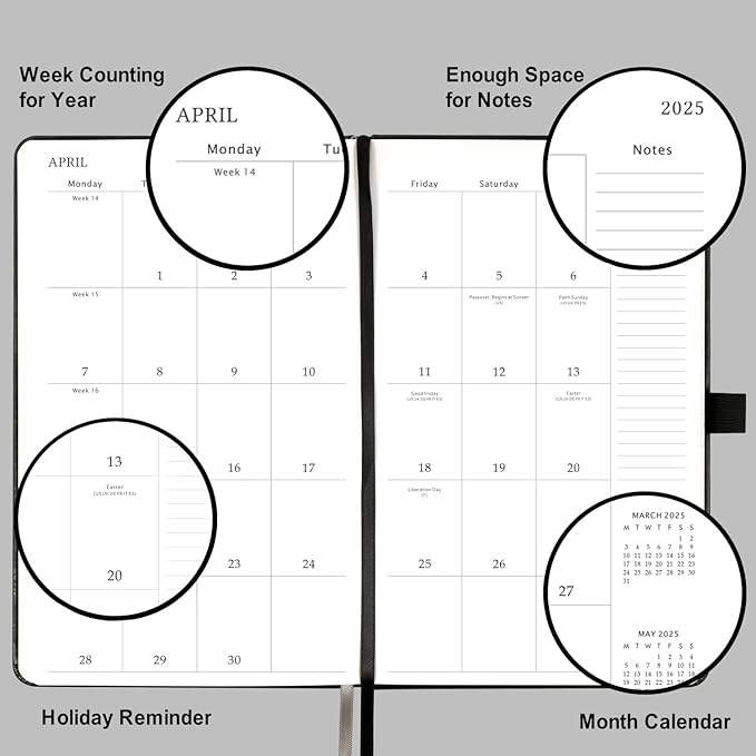 2025 Planner - Weekly & Monthly Planner 2025, Jan. 2025 - Dec. 2025, 5.12"x 8.25", Faux Leather Cover, Pen Loop, Elastic Band, Inner Pocket, Bookmarks, Note Pages, Perfect Organizer