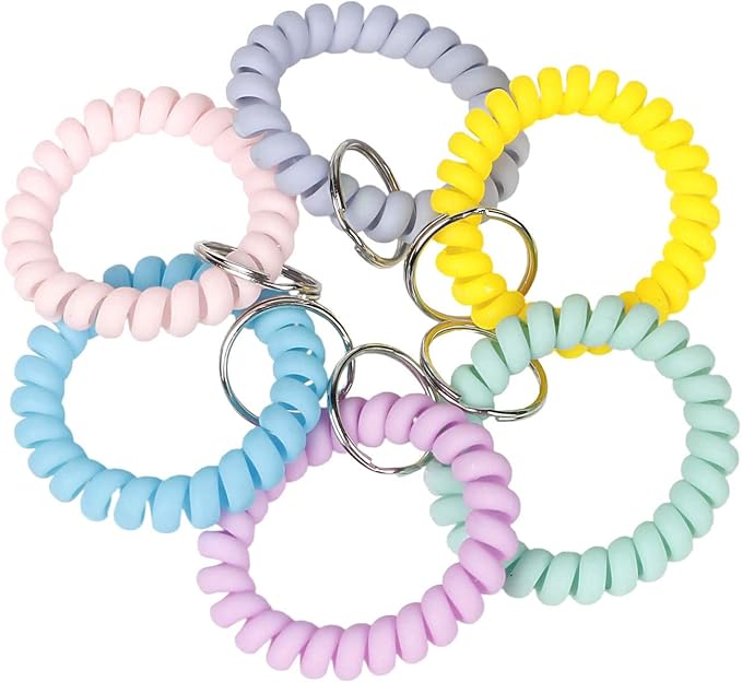 BIHRTC 6 Color Wrist Keychain Plastic Spring Flexible Spiral Wrist Coil Stretchable Wristband Spiral Key Chain Bracelet Key Holder Key Ring for Gym Pool ID Badge Sauna Outdoor Activities