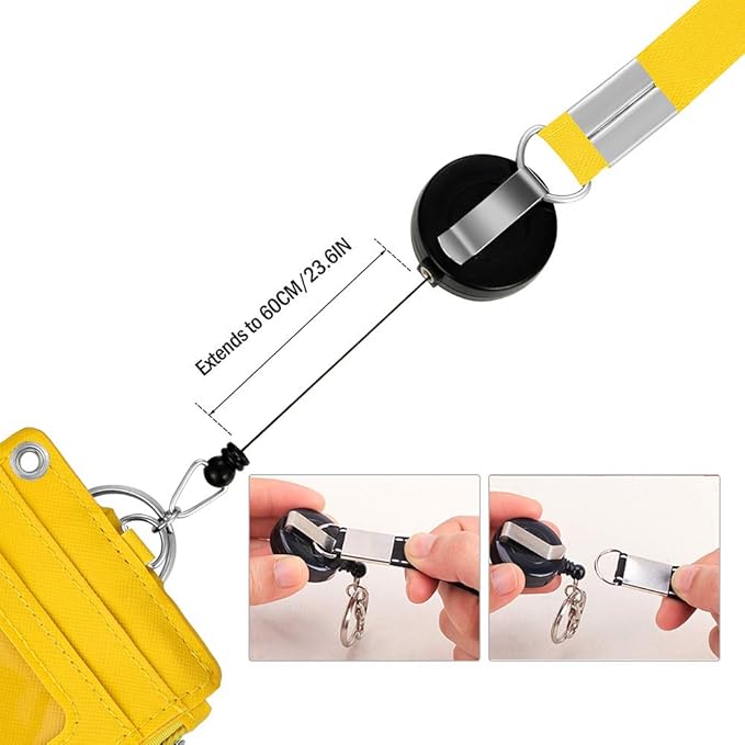 Cute Badge Holder Retractable Lanyard Reel Clip with Heavy Duty Carabiner, 1 Clear ID Window, and 4 Card Slots in 2 Sided for Students Teens Boys Girls Women (01 Yellow Deer)