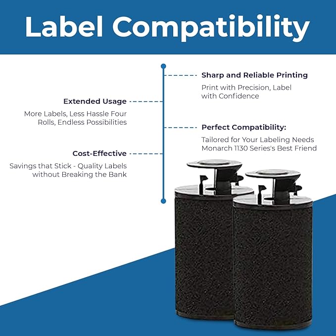 Perco Ink Roll for Monarch 1131 and 1136 Price and Date Guns - Pack of 4 Replacement Inkers for Monarch 1131 and 1136 Labelers - Easy to Load, Premium, Clear & Bold Prints - Made in USA