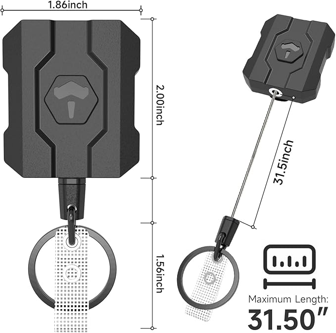 Retractable Keychain Badge Holder with Belt Clip, Heavy Duty Carabiner ID Badge Clip Reel, 32” Steel Retractable Cord, 10 oz Rebound，2 Pack Key Back