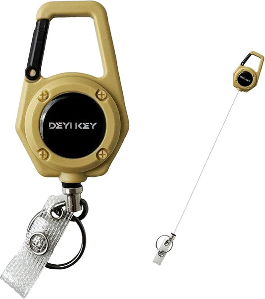Retractable Keychain Heavy Duty, Multitool Carabiner Badge Holder, Retractable Keychain Clip Id Holder, Tactical ID Badge Reel with 29.5" Steel Retractable Cord, Yellow