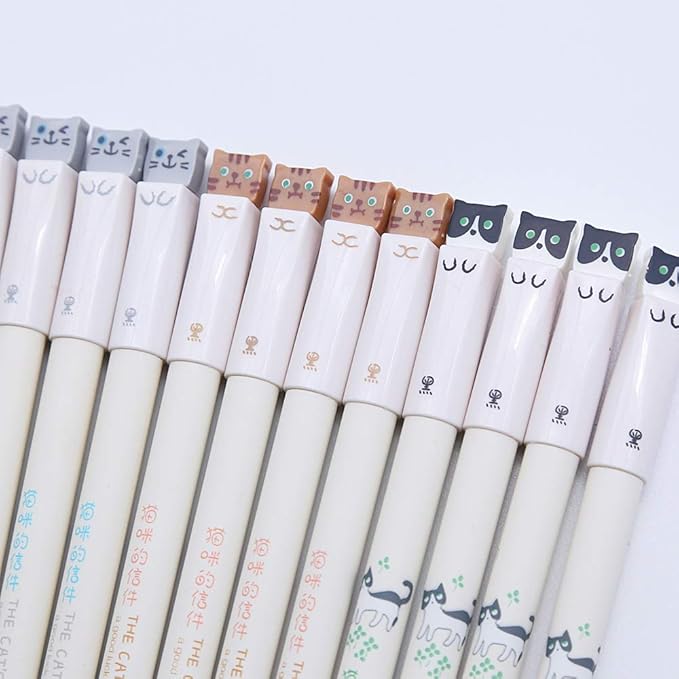 12Pcs Cats Pen 0.38mm Gel Ink Roller Pens Black Ink Cute Stationery Gifts