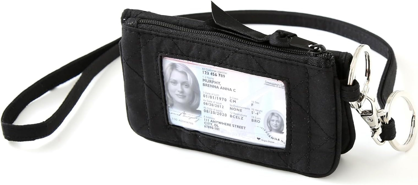 WONDERFUL FLOWER Card Holder, RFID Blocking, ID Holder with Lanyard for Men and Women, Dual Pockets, Badge Holder, Lanyard Wallet, Fabric Keychain ID Pouch, Black