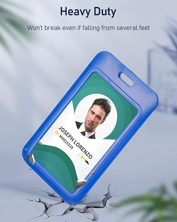 Uniclife 3 Pack Sliding ID Badge Holder Vertical Hard Plastic Case with Clear Window Blue Card Protector Pouch for Office School ID Credit Cards Proximity Key Cards Driver’s Licenses and Passes