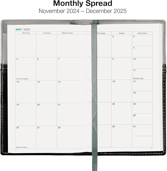 2025 Pocket Planner/Pocket Calendar and Pen, 3.5"x6": Includes 14 Months (November 2024 - December 2025) / 2025 Weekly Planner/Weekly Agenda/Monthly Calendar Organizer (Gray/Black)