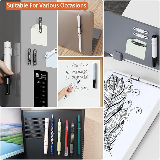 12 Pack Magnetic Pen Holder for Refrigerator, Silicone Magnetic Pencil Holder for Locker, Magnetic Dry Erase Marker Holder for Whiteboard, Desk, Clipboard (6 colour)