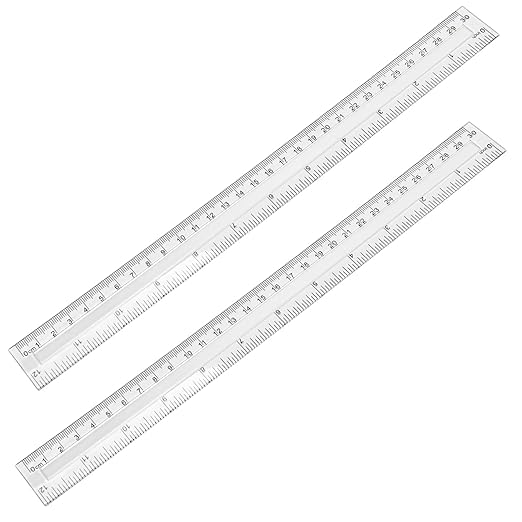 2 Pack-12 inch Clear Plastic Ruler Straight Shatterproof Transparent Rulers for Office Supply (Clear)