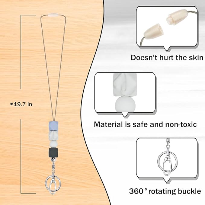 POPLOPP Teacher Lanyards for ID Badges and Keys, Cute Silicone Beaded Lanyard for Women Nurse Employees Students