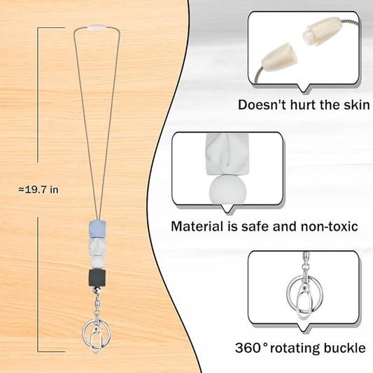 POPLOPP Teacher Lanyards for ID Badges and Keys, Cute Silicone Beaded Lanyard for Women Nurse Employees Students