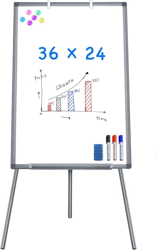 Easel Whiteboard - Magnetic Portable Dry Erase 36 x 24 Tripod Height Adjustable, 3' x 2' Flipchart Easel Stand White Board for Office (36x24 Gray)