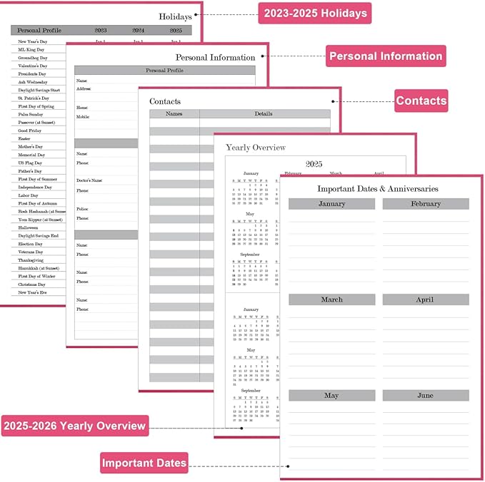 2025 Daily & Monthly Planner - 2025 Daily Planner One Page Per Day from January 2025 to December 2025, Hourly Appointment Book Perfect Organizer Daily Life, Fabric Cover, 5.8'' x 8.3'', Pink