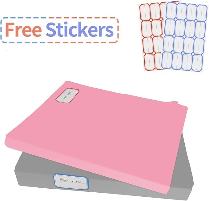 2 Pack Stretchable Book Sleeve Covers, for Paperbacks Hardcover Textbooks up to 9" x 12", Office Supplies with Free Sticker Labels (Grey + Pink)