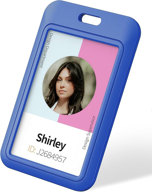 Uniclife 1 Pack Sliding ID Badge Holder Vertical Hard Plastic Case with Clear Window Blue Card Protector Pouch for Office School ID Credit Cards Proximity Key Cards Driver’s Licenses and Passes