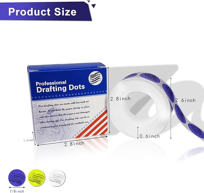 3 Pack Drafting Dots 7/8' Diameter, Low Tack, Easy Removal, Pre-Cut Drafting Tape Dots for Tracing, Drawing, Positioning, Roll of 500 Per Box (Purple)
