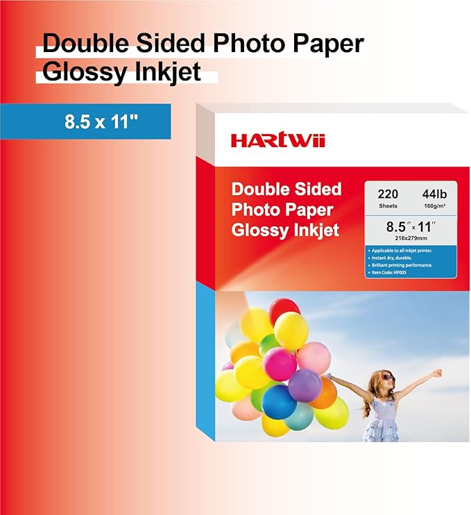 220Sheets Double Sided Photo Paper Glossy Brochure Flyer Paper Inkjet 8.5x11 44lb 160gsm Letter Size for All Dye Ink Printers
