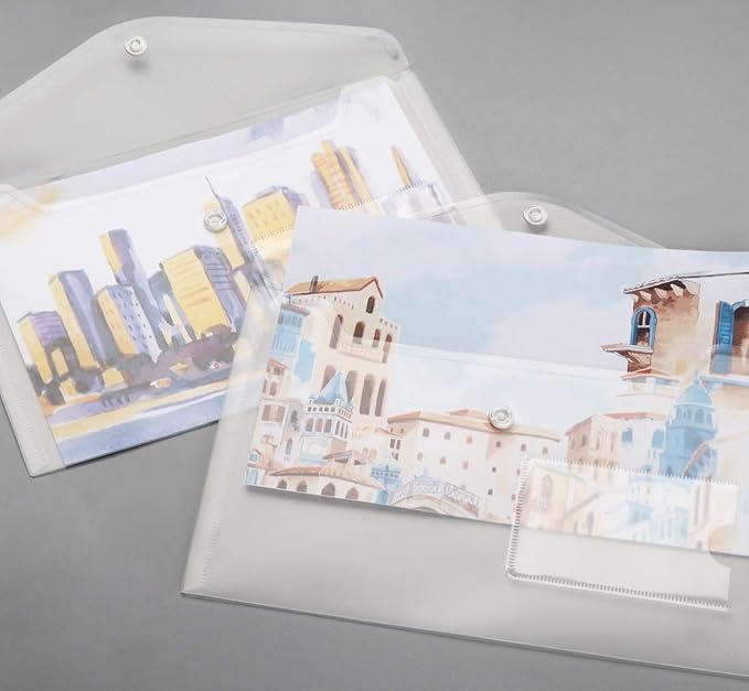 24 Pack A5 Plastic Envelopes - Agoer Clear Plastic Poly Envelope with Button Snap Closure, Clear Plastic Folders for Documents, Plastic File Bag Filing Envelopes for School Work Office Organization