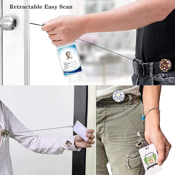 Retractable ID Badge Holder Nurse Badge Reels with Clip Name Card Holders for Office Worker Doctor Nurse (3Pack Beatiful Daisy Flowers)