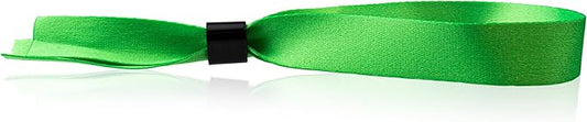 Wristco 100 Green Cloth Event Wristbands – Plastic Closure to Prevent Transfer or Reuse – Premium-Grade Fabric Bracelets for Party Entry, Summer Camp, VIP Identification, Drink Ticket ID