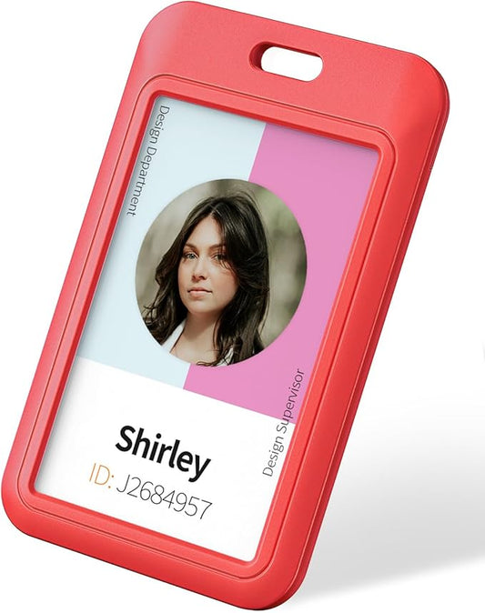Uniclife 6 Pack Sliding ID Badge Holder Vertical Red Hard Plastic Case with Clear Window Red Card Protector Pouch for Office School ID Credit Cards Proximity Key Cards Driver’s Licenses and Passes