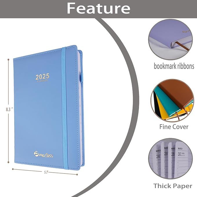 2025 Appointment Book/Planner, One Page Per Day, Jan - Dec 2025, Annual Daily Monthly Agenda Planner with Hourly Schedule and Monthly Tabs, 5.7" x 8.3" Calendar Planner (5-Sky Blue)