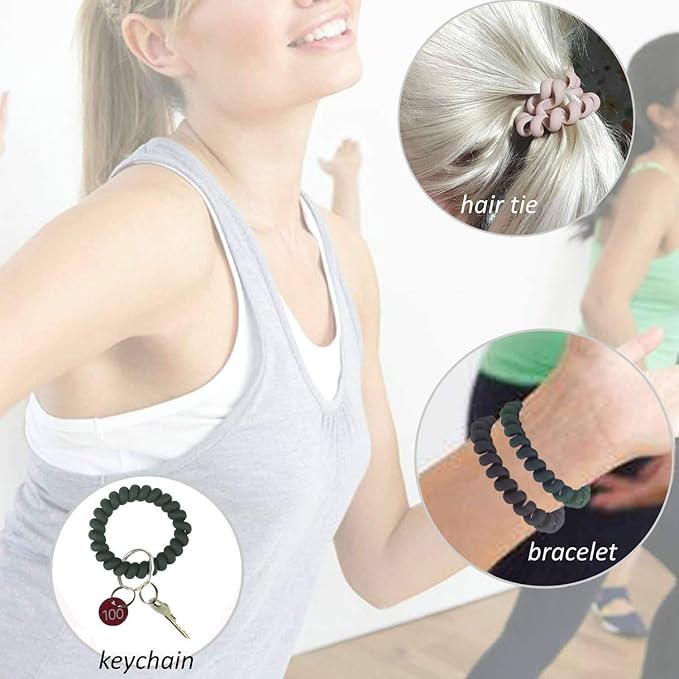 BIHRTC 5 Color Wrist Keychain Plastic Spring Flexible Spiral Coil Stretchable Wrist band Wristlet Bracelet Coil Key Chains Key Holder Key Ring for ID Badge Sauna Outdoor Sport