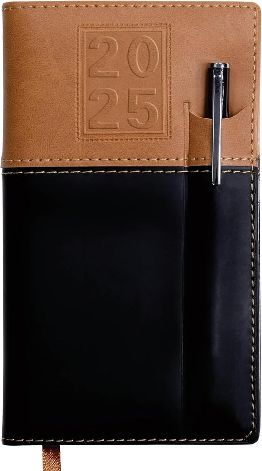 2025 Pocket Planner/Pocket Calendar and Pen, 3.5"x6": Includes 14 Months (November 2024 - December 2025) / 2025 Weekly Planner/Weekly Agenda/Monthly Calendar Organizer (Brown/Black)