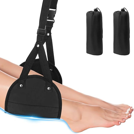2 Pack Airplane Foot Rest, Airplane Foot Hammock with Premium Memory Foam, Adjustable Length Foot Hammock for Plane Travel, Airplane Footrest Relax Your Feet in The Train Office&Home, Black
