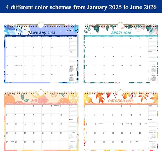 2025-2026 Calendar - Wall Calendar from Jan 2025 to Jun 2026, 18 Monthly Calendar with Seasonal Designs for Planning and Organizing for Home or Office, 11.5 x 14.5 In Calendar 2025-2026